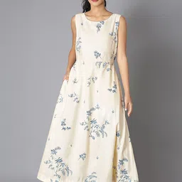 W Women White & Blue Floral Maxi Dress-picture-21