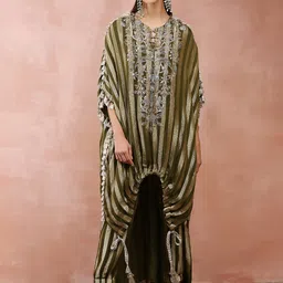 Payal Singhal Embroidered Georgette High Low Kaftan Tunic With Joggers-image-8