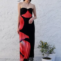 Athena Black Abstract Printed Strapless Maxi Dress-picture-9