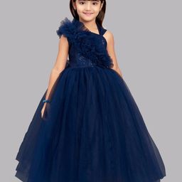 Pink Chick Girls Navy Blue Embellished Net Maxi Dress-image-39