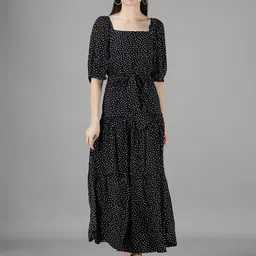 Amagyaa Black & White Printed Maxi Dress-image-68