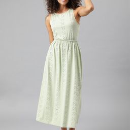 ANAI Fit & Flare Midi Self Design Sleeveless Schiffli Cotton Dress-image-80