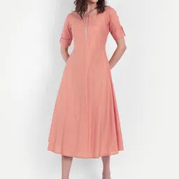 SUTI Geometric Printed Cotton Fit & Flare Midi Dress-image-6