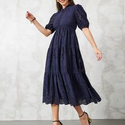 Styli Schiffli A-Line Midi Dress-image-14