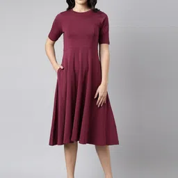 TWIN BIRDS Cotton Knitted Fit & Flare Midi Dress-35