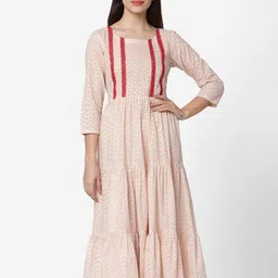 KALINI Chevron Printed Tiered Midi Cotton A-Line Dress-image-12