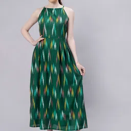 ENTELLUS Ethnic Motifs Printed Halter Neck Cotton Maxi Dress-picture-40