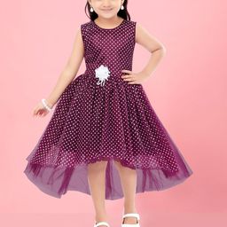 Aarika Girls Polka Dot Printed Gathered Detailed High-Low Net Fit & Flare Midi Dress-image-67