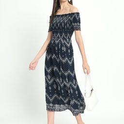 VELDRESS Ethnic Motifs Print Off-Shoulder Fit & Flare Midi Dress-image-8