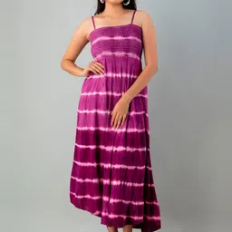 Vastralay Striped Printed Smocked Fit & Flare Midi Dress-image-96