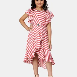 Peppermint Girls Striped Flutter Sleeves High Low Hem Fit & Flare Midi Dress-picture-1