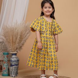 UNBIND Girls Floral Print Flared Sleeve Fit & Flare Midi Dress-picture-28