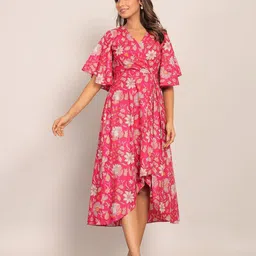 KAORI BY SHREYA AGARWAL Floral Print Flared Sleeve Fit & Flare Midi Dress-image-40