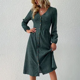 StyleCast Green Animal Printed A-Line Cotton Midi Dress-image-95