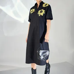 Uptownie Cotton Sequinned Midi Dress (Black, XS)-image-16