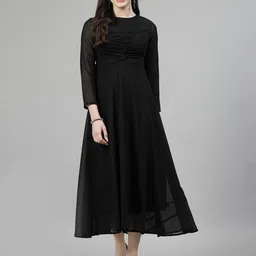 aayu Round Neck Georgette Fit & Flare Midi Dress-image-59