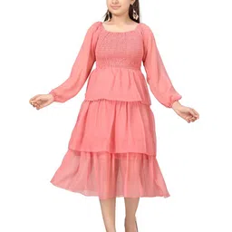 BAESD Puff Sleeves Smocked Layered Fit & Flare Midi Dress-picture-13