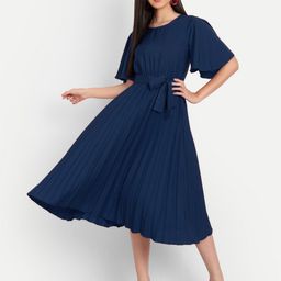 DEKLOOK Accordion Pleated Flared Sleeve Fit & Flare Midi Dress-image-95