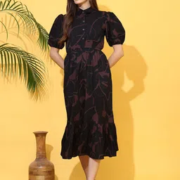 SHEETAL Associates Women Shirt Collar Floral Printed Puff Sleeve Fit & Flare Midi Dress-picture-40