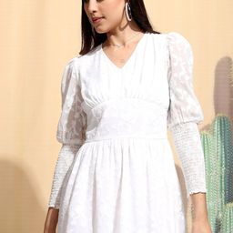 Tokyo Talkies V Neck Floral Puff Sleeve Fit & Flare Midi Dress-picture-26
