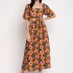 Porsorte Floral Printed Puff Sleeve Fit & Flare Midi Dress-picture-27