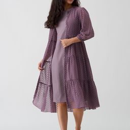 AASK Round Neck A-Line Dress With Shrug-image-32