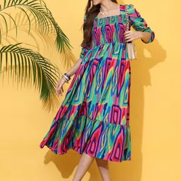 SHEETAL Associates Women Square Neck Printed Fit & Flare Midi Dress-image-96