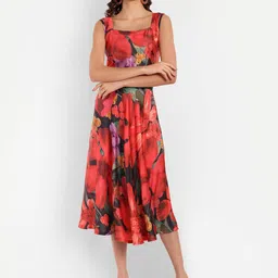 TILISM Floral Printed Sleeveless Satin Fit & Flare Midi Dress-image-1