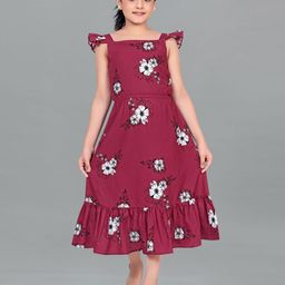 BAESD Floral Print Ruffled Crepe Fit & Flare Midi Dress-picture-31