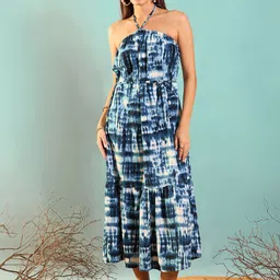 RARE Tie and Dye Print Halter Neck Fit & Flare Midi Dress-image-55