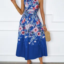 JC Mode Floral Printed Halter Neck Fit & Flare Midi Dress-image-86