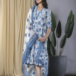 Jaitpuriya Women Cotton Floral Printed Fit & Flare Midi Dress-picture-18