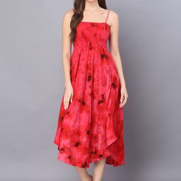 KALINI Tie & Dyed Shoulder Straps Smocked Fit & Flare Midi Dress-image-63