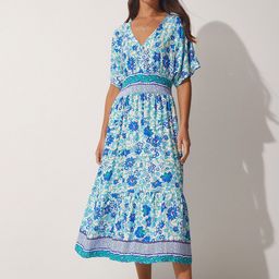 Happiness istanbul Floral Printed Extended Sleeves Fit & Flare Midi Dress-image-31