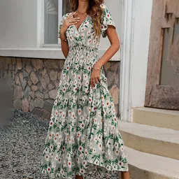 StyleCast Grey Floral Print Fit & Flare Midi Dress-image-82