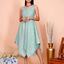 Salvia Sky Floral Printed V-Neck Fit & Flare Midi Dress-picture-41