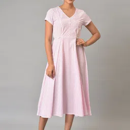 AURELIA Striped Fit & Flare Midi Dress-image-69