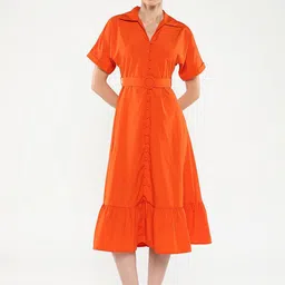 RAREISM A-Line Midi Dress with Belt-image-13