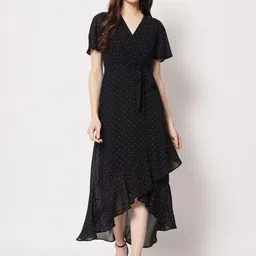 HERE&NOW Polka Dots Printed V-Neck A-Line  Dress-52