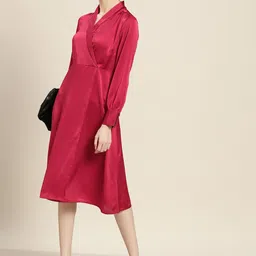 ether Fuchsia Pink Wrap Midi Dress-picture-5