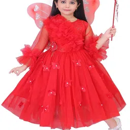 BAESD Girls Embellished Gathered Detailed Net Fit & Flare Dress-image-99