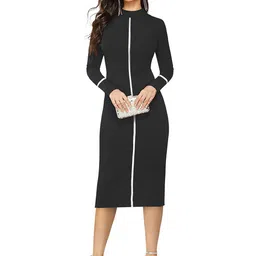 ODETTE High Neck Long Sleeves Acrylic Sheath Midi Dress-picture-49