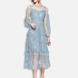 JC Collection Blue Floral Embroidered A-Line Midi Dress-image-57