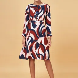 Annabelle by Pantaloons Abstract Printed Ruffles Detail A-Line Dress-image-10