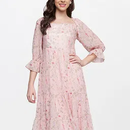 AND Peach-Coloured Floral Printed A-Line Midi Dress-picture-53