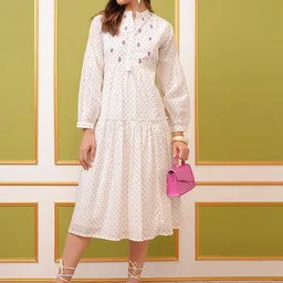 Vishudh Printed Tie-Up Neck A-Line Midi Dress-image-13