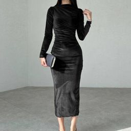 StyleCast Black Sheath Midi Dress-image-60