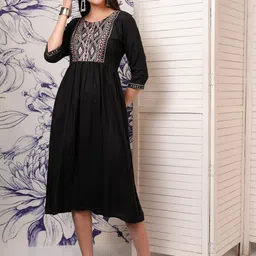 Vishudh Black Round Neck  Fit and Flare Midi Dress-picture-16