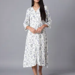 W Women White & Blue Floral A-Line Midi Dress-picture-22