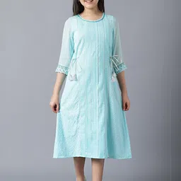AURELIA Girls Striped Cotton Round Neck A-Line Midi Casual Dress-image-99
